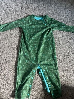 L.L. Bean 
Green Printed Baby One-Piece with Turquoise Snap Accents